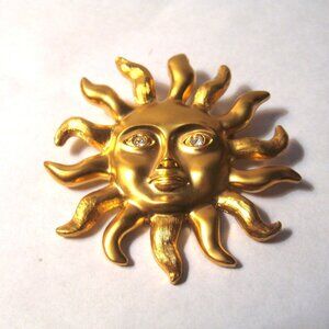 AVON 2 1/2" RADIANT SUN FACE w/RHINESTONE EYES BROOCH PIN